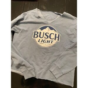 Busch Light Sweatshirt Distressed Cutoff Crew Neck Light Blue Womens